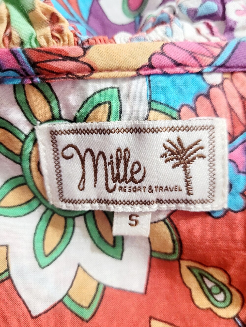 Mille Resort & Travel 100% Cotton Floral Boho Oversized Blouse Top Size Small - Picture 6 of 11